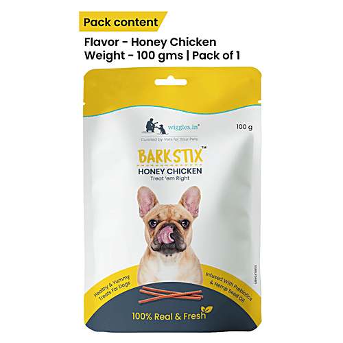 Wiggles.in Barkstix - Chew Sticks, Dog Treats, For Training Adult Puppies, Honey Chicken, 100 g  