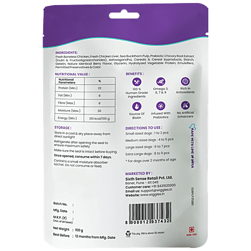 Wiggles.in Barkstix - Soft Chew Sticks, Dog Treats, For Training, Supports Hip, Joint, Skin & Coat, 100 g