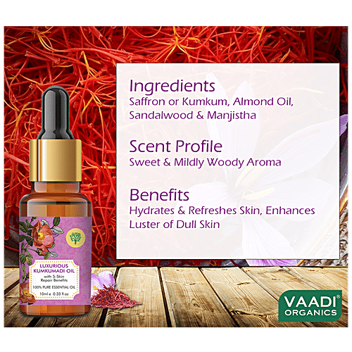 Vaadi Luxurious Kumkumadi Essential Oil - With 5-Skin Repair Benefits, Improves Texture, 10 ml  