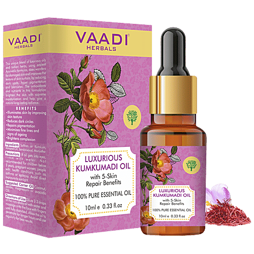 Vaadi Luxurious Kumkumadi Essential Oil - With 5-Skin Repair Benefits, Improves Texture, 10 ml  