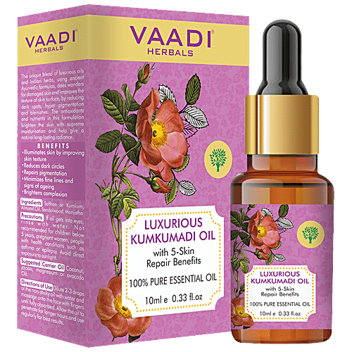 Vaadi Luxurious Kumkumadi Essential Oil - With 5-Skin Repair Benefits, Improves Texture, 10 ml  