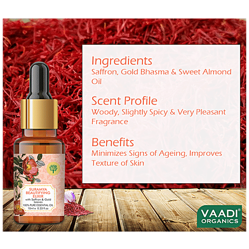 Vaadi Suramya Beautifying Elixir Pure Essential Oil - With Saffron & 24 Karat Gold Leaves, 10 ml