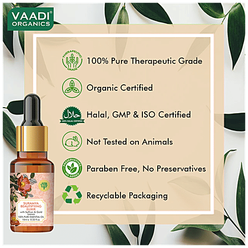 Vaadi Suramya Beautifying Elixir Pure Essential Oil - With Saffron & 24 Karat Gold Leaves, 10 ml