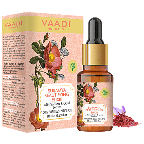 Vaadi Suramya Beautifying Elixir Pure Essential Oil - With Saffron & 24 Karat Gold Leaves, 10 ml