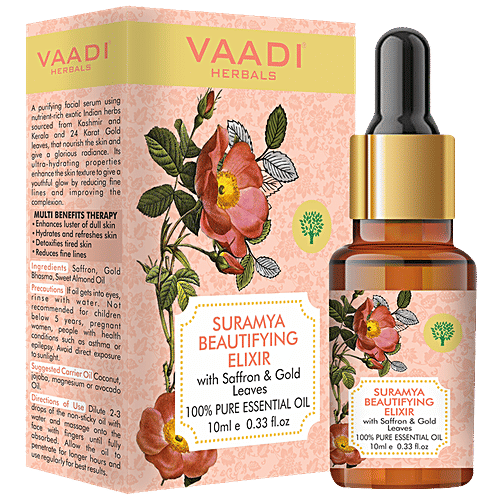 Vaadi Suramya Beautifying Elixir Pure Essential Oil - With Saffron & 24 Karat Gold Leaves, 10 ml