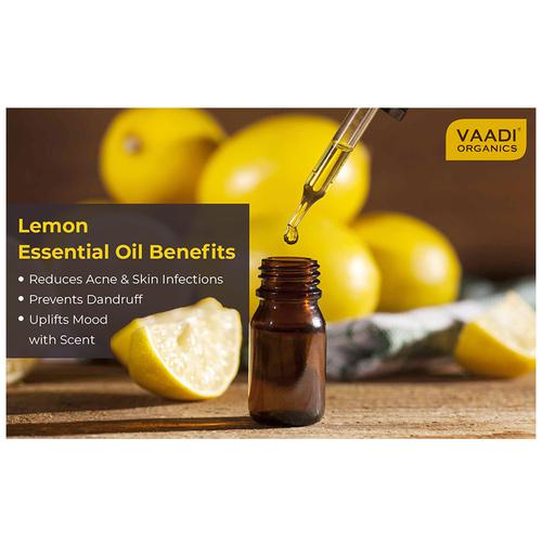 Vaadi Pure Essential Oil - Lemon, Therapeutic Grade, Lightens Skin, Reduces Dandruff, 10 ml  
