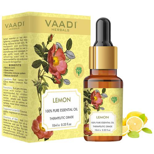 Vaadi Pure Essential Oil - Lemon, Therapeutic Grade, Lightens Skin, Reduces Dandruff, 10 ml  