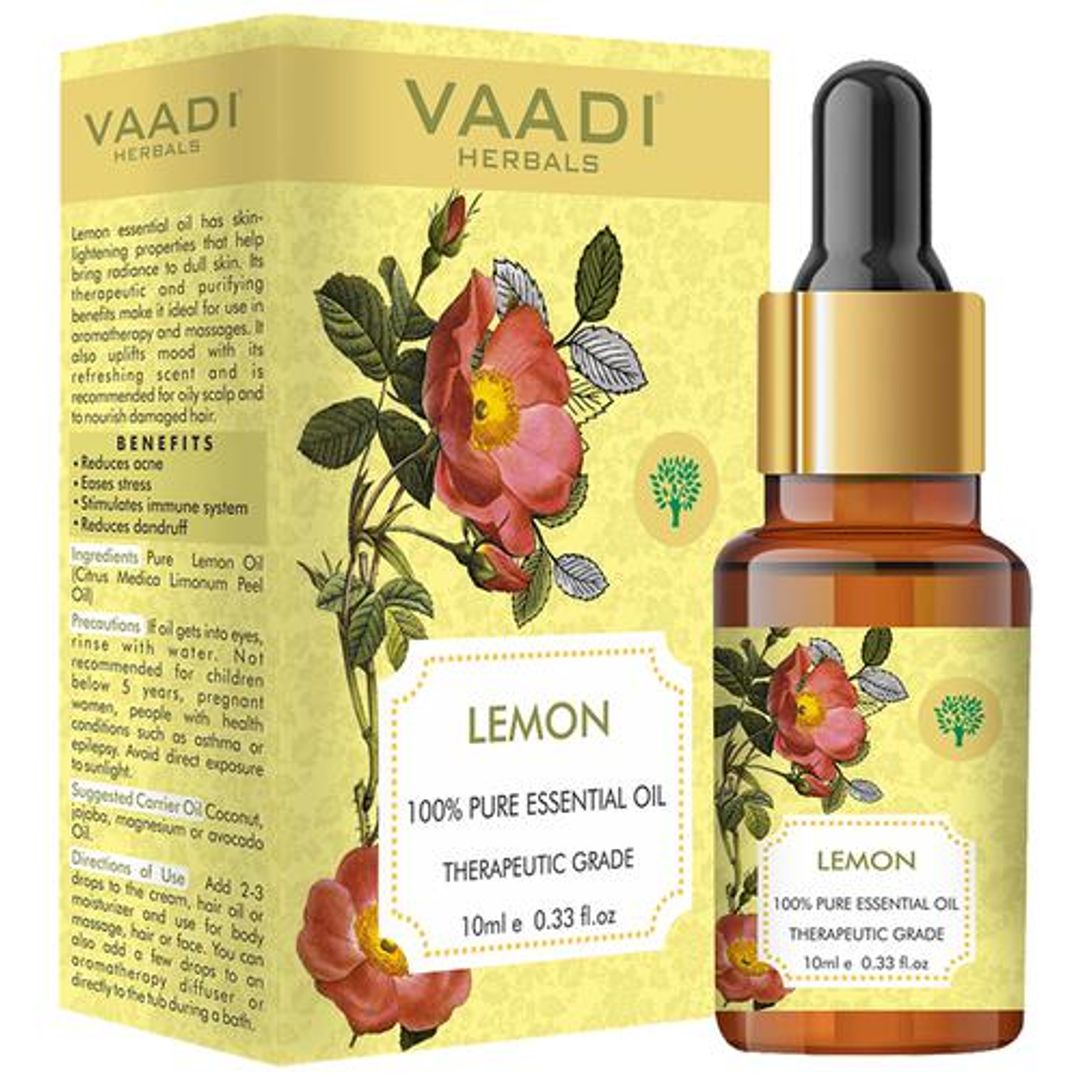 Vaadi Pure Essential Oil - Lemon, Therapeutic Grade, Lightens Skin, Reduces Dandruff, 10 ml 