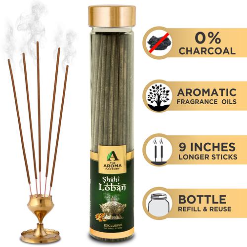 The Aroma Factory Incense Sticks/Agarbatti - Shahi Loban, Made With 0% Charcoal, 100 g Bottle 