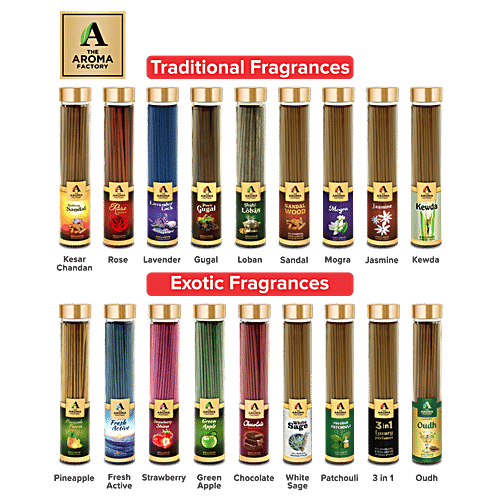 The Aroma Factory Incense Sticks/Agarbatti - Sandalwood, Made With 0% Charcoal, 100 g Bottle
