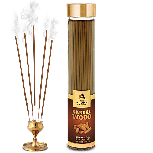 The Aroma Factory Incense Sticks/Agarbatti - Sandalwood, Made With 0% Charcoal, 100 g Bottle