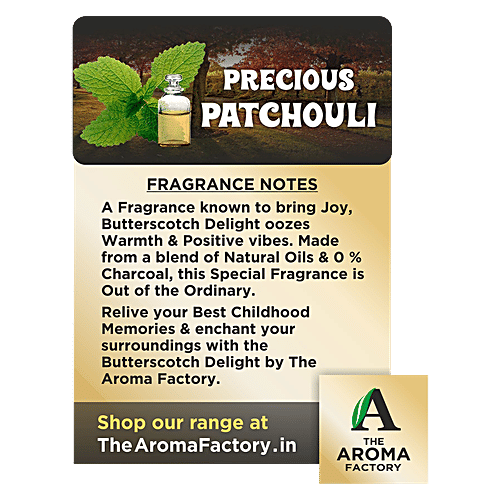 The Aroma Factory Incense Sticks/Agarbatti - Patchouli, Made With 0% Charcoal, 100 g Bottle