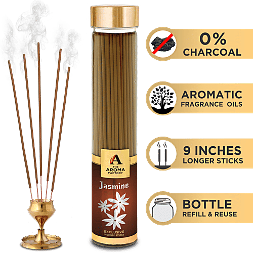The Aroma Factory Incense Sticks/Agarbatti - Jasmine, Made With 0% Charcoal, 100 g Bottle