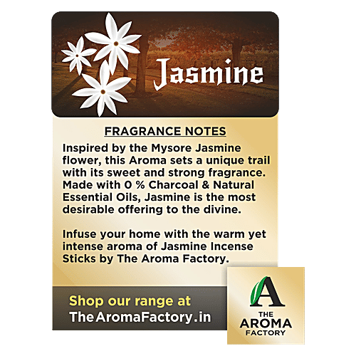 The Aroma Factory Incense Sticks/Agarbatti - Jasmine, Made With 0% Charcoal, 100 g Bottle