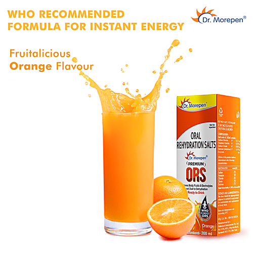 Dr. Morepen Premium ORS Drink With Electrolytes - For Instant Hydration, Orange, 200 ml  