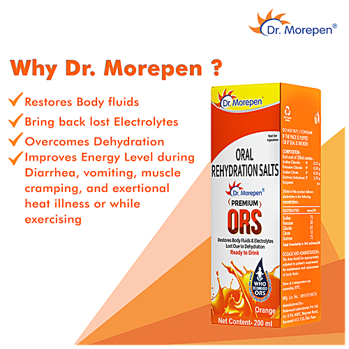 Dr. Morepen Premium ORS Drink With Electrolytes - For Instant Hydration, Orange, 200 ml  