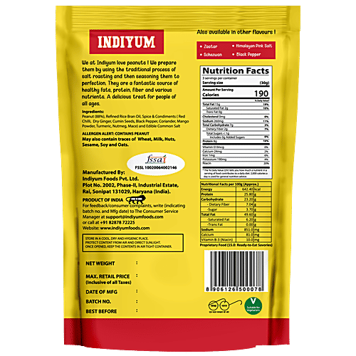 Indiyum Red Peanuts Teekha Masala - Roasted, Vegan, Rich In Protein, Gluten Free, 120 g  