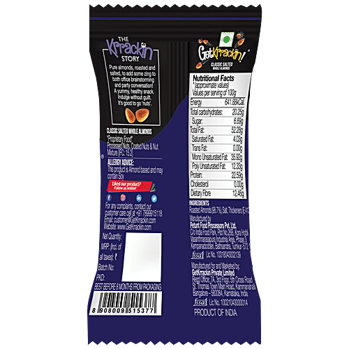 GetKrrackin Classic Salted - Whole Almonds, 20 g  