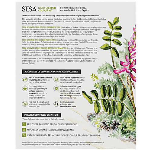 Sesa 3 Step Natural Hair Colour Kit - For First Greys, 100% Organic & Ayurvedic, No Ammonia, Ppd, Peroxide, 1 pc (40ml + 200g)