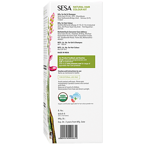 Sesa 3 Step Natural Hair Colour Kit - For First Greys, 100% Organic & Ayurvedic, No Ammonia, Ppd, Peroxide, 1 pc (40ml + 200g)