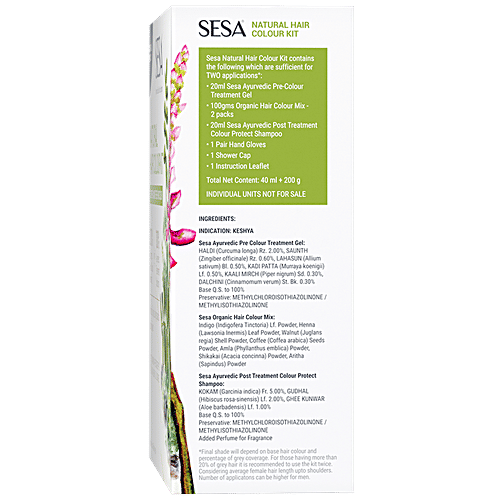 Sesa 3 Step Natural Hair Colour Kit - For First Greys, 100% Organic & Ayurvedic, No Ammonia, Ppd, Peroxide, 1 pc (40ml + 200g)