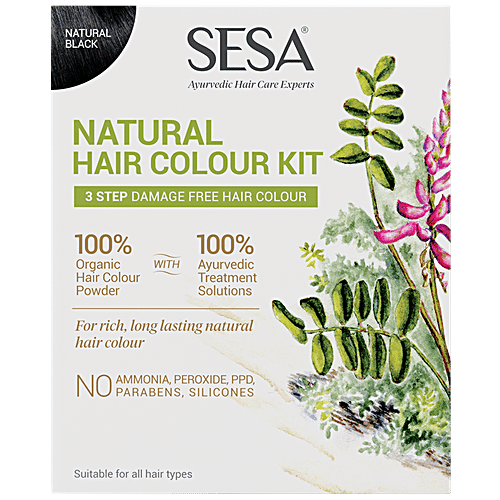 Sesa 3 Step Natural Hair Colour Kit - For First Greys, 100% Organic & Ayurvedic, No Ammonia, Ppd, Peroxide, 1 pc (40ml + 200g)
