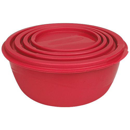 Princeware Biscuit/Dryfruit/Khakra Plastic Store Fresh Container/Bowl Set - 5454-4, BPA-Free, Pink, 4 pcs  