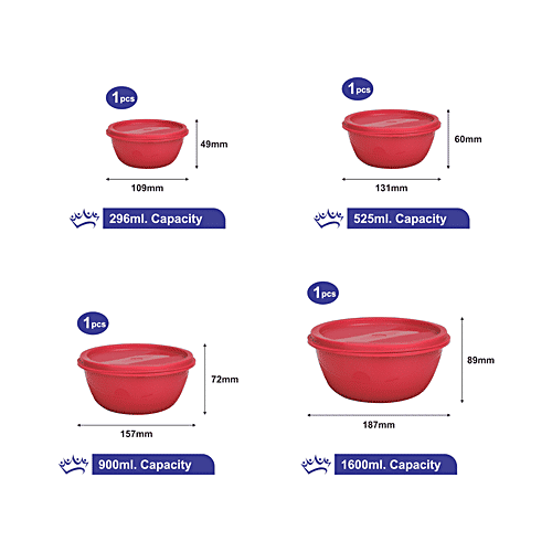 Princeware Biscuit/Dryfruit/Khakra Plastic Store Fresh Container/Bowl Set - 5454-4, BPA-Free, Pink, 4 pcs  