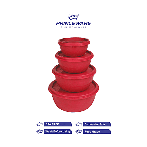 Princeware Biscuit/Dryfruit/Khakra Plastic Store Fresh Container/Bowl Set - 5454-4, BPA-Free, Pink, 4 pcs  