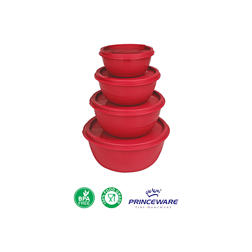 Princeware Biscuit/Dryfruit/Khakra Plastic Store Fresh Container/Bowl Set - 5454-4, BPA-Free, Pink, 4 pcs  