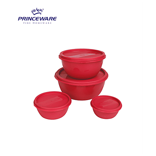 Princeware Biscuit/Dryfruit/Khakra Plastic Store Fresh Container/Bowl Set - 5454-4, BPA-Free, Pink, 4 pcs  