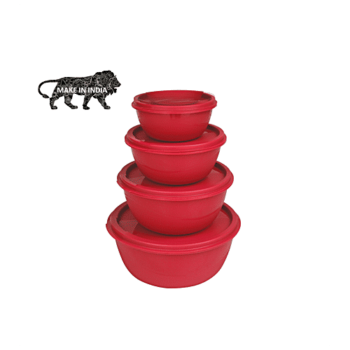 Princeware Biscuit/Dryfruit/Khakra Plastic Store Fresh Container/Bowl Set - 5454-4, BPA-Free, Pink, 4 pcs  