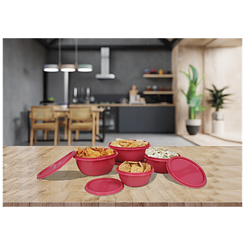 Princeware Biscuit/Dryfruit/Khakra Plastic Store Fresh Container/Bowl Set - 5454-4, BPA-Free, Pink, 4 pcs  