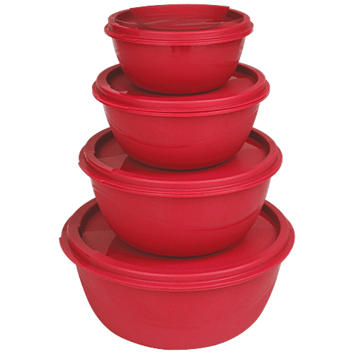 Princeware Biscuit/Dryfruit/Khakra Plastic Store Fresh Container/Bowl Set - 5454-4, BPA-Free, Pink, 4 pcs  