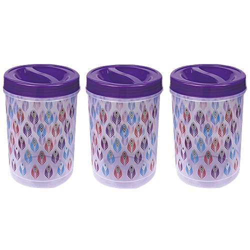 Princeware Dal Chana Plastic Storage Container/Dabba Set - Twister, BPA-Free, 9431, Violet, 1.23 L (Set of 3) 