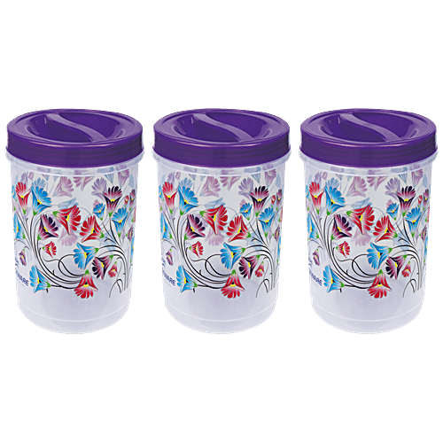 Princeware Dal Chana Plastic Storage Container/Dabba Set - Twister, BPA-Free, 9431, Violet, 1.23 L (Set of 3) 