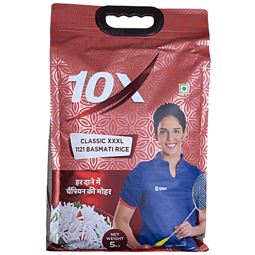 10X Classic Basmati Rice - XXXL 1121 Long Grain Low in Fat, 5 kg