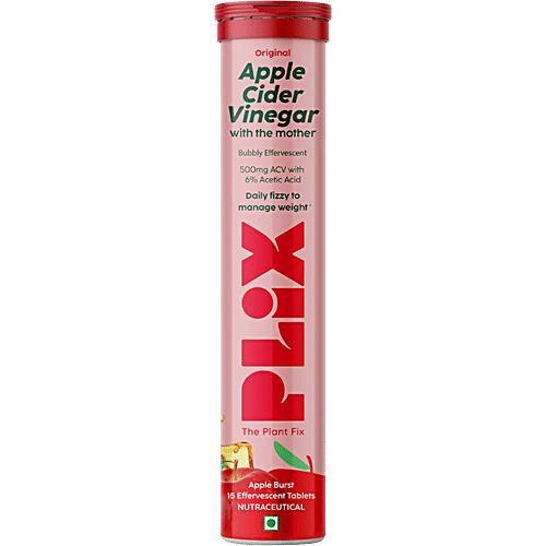 Plix Life Apple Cider Vinegar Effervescent Tablet - For Weight Management, Apple Flavour, 15 pcs  