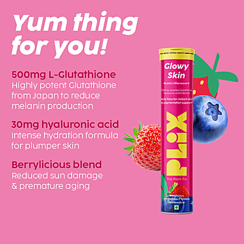 Plix Olena Glutathione Skin Glow Effervescent Tablet - Reduces Pigmentation, Strawberry, 15 pcs  