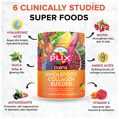 Plix Olena Wholefood Plant Based Collagen Builder - Advanced Anti-Ageing Formula, Orange Burst, 200 g (Pack Of 2) 