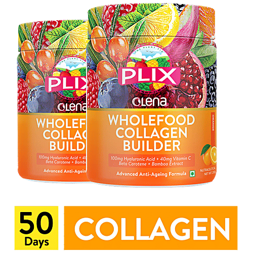 Plix Olena Wholefood Plant Based Collagen Builder - Advanced Anti-Ageing Formula, Orange Burst, 200 g (Pack Of 2) 