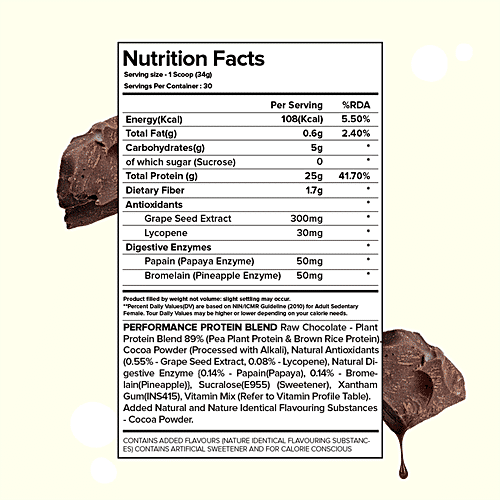 Plix Sport Strength Plant Protein Powder - Boosts Immunity Levels, Raw Chocolate, 500 g  