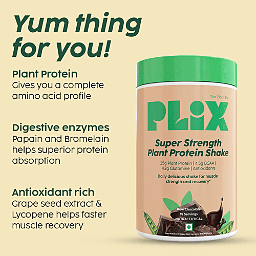Plix Sport Strength Plant Protein Powder - Boosts Immunity Levels, Raw Chocolate, 500 g  