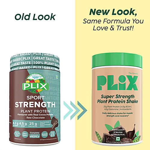 Plix Sport Strength Plant Protein Powder - Boosts Immunity Levels, Raw Chocolate, 500 g  