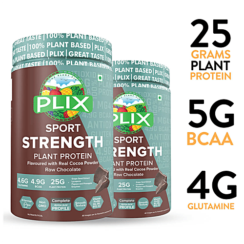 Plix Sport Strength Plant Protein Powder - Boosts Immunity Levels, Raw Chocolate, 500 g  