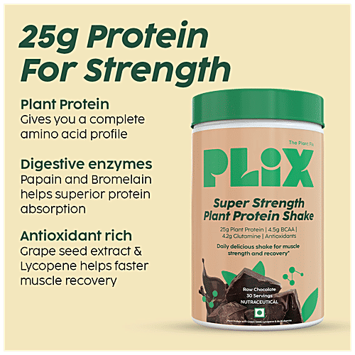 Plix Sport Strength Plant Protein Powder - Boosts Immunity Levels, Raw Chocolate, 1 kg