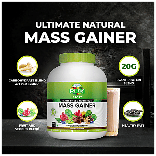 Plix Sport Plant Based Nutrition Mass Gainer - Supports Digestion, Rich Chocolate, 2.5 Kg  