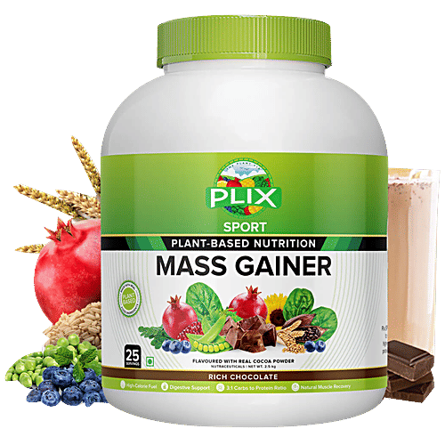 Plix Sport Plant Based Nutrition Mass Gainer - Supports Digestion, Rich Chocolate, 2.5 Kg  
