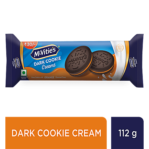 McVitie's Dark Cookie Cream Biscuit With Goodness Of Cocoa & Orange Flavoured Cream, 112 g