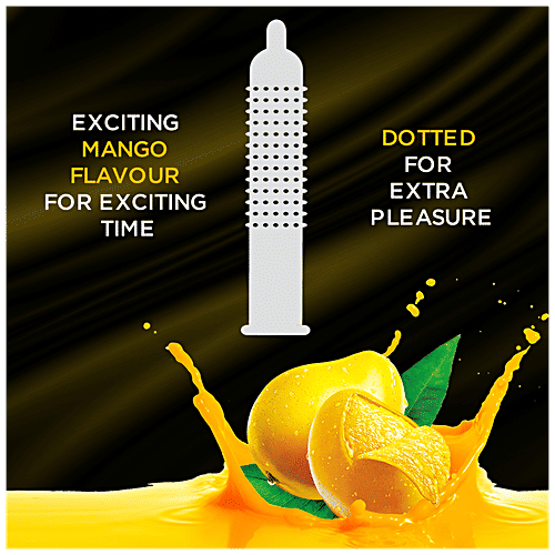 KamaSutra Flavoured Dotted Condom - Mango Pleasure, With Better Fit, 100 g (Pack Of 10) 